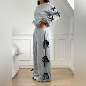 Gray Sweatsuit with Black Bow Accents